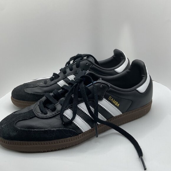 Adidas Samba Classic Black & White Leather Sneakers Mens Size 6.5 - Picture 2 of 5